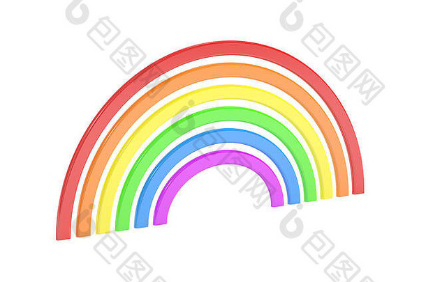 彩虹，在白色背景上隔离的3D渲染