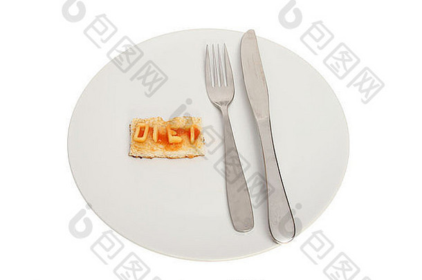 饮食概念饮食拼写字母意大利面烤面包刀叉板