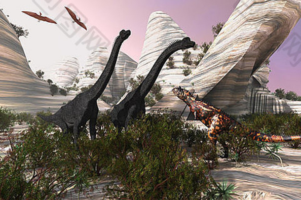 carnotaurus恐龙方法巨大的腕龙战斗翼手龙看