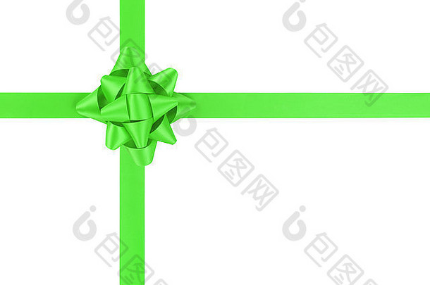 绿色丝带交叉礼物弓孤立的白色背景