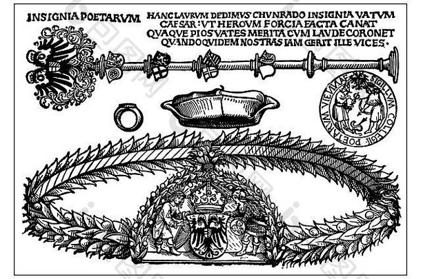 皇家宫廷诗人徽章，阿尔布雷希特·迪勒雕刻品，德国十五世纪