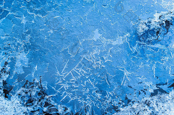 蓝色的冰纹理冻水水坑冻水晶模式形状