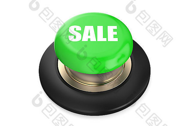 出售绿色按钮孤立的白色背景
