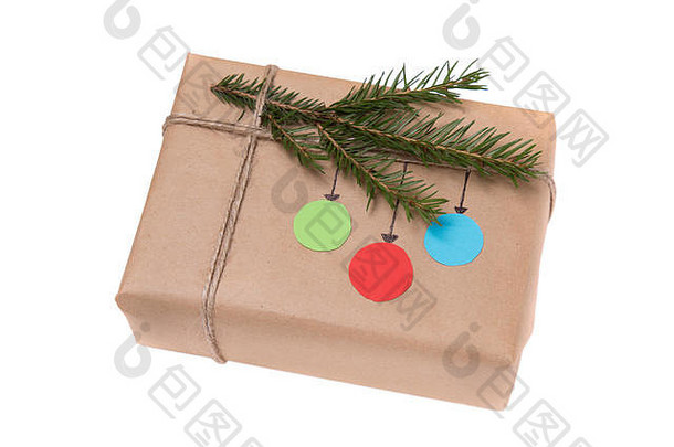圣诞节礼物盒子包装卡夫纸孤立的白色背景