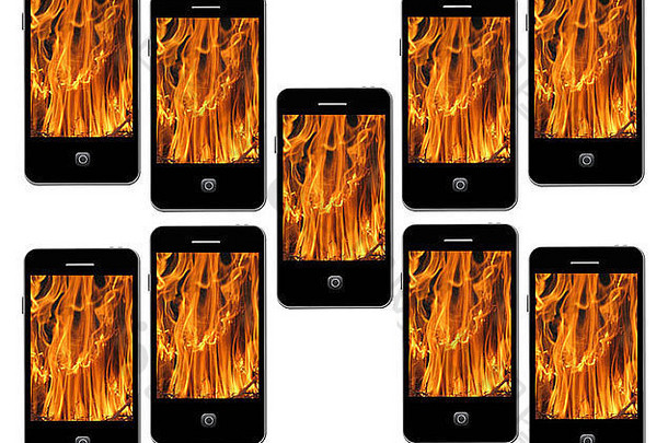 白色背景上火焰图像的现代手机插图