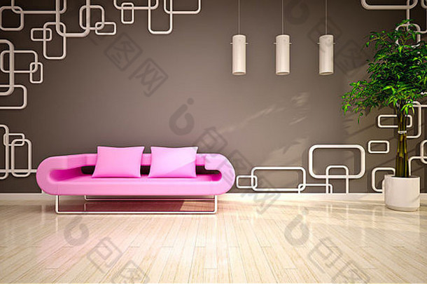 带粉色沙发的现代客厅