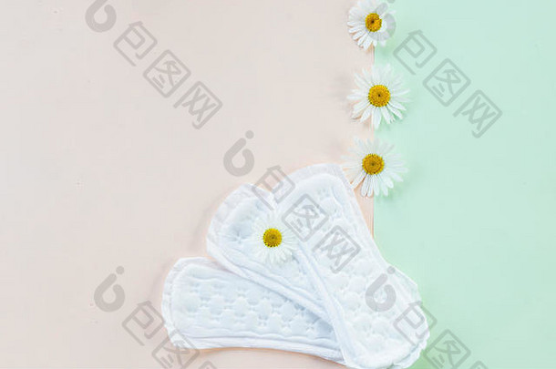 月经卫生软垫，卫生防护。妇科月经周期。菊花、洋甘菊、月经垫、卫生巾