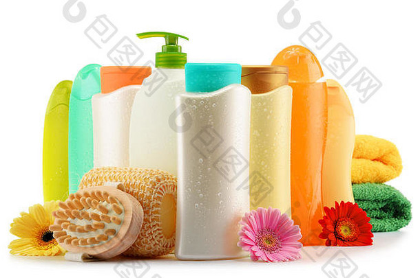 白色隔离的身体护理和美容产品塑料瓶
