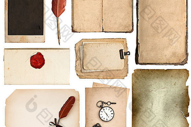 集纸表古董书页面卡片块孤立的白色背景古董古董配件