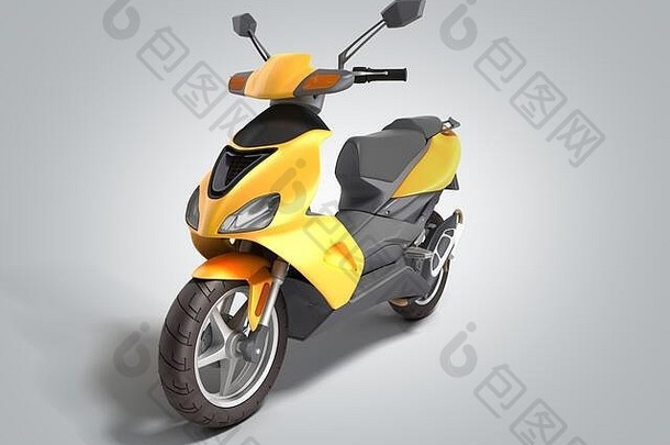 基于灰色渐变的黄色轻便摩托车运输轮3d渲染