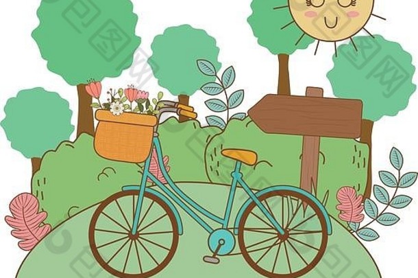 景观中带花篮的自行车