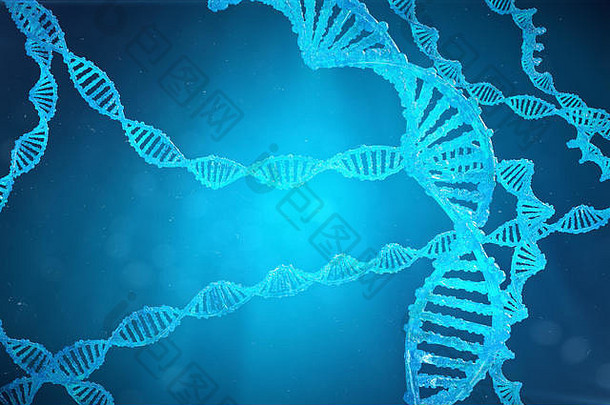 带有修饰基因的螺旋DNA分子。通过基因工程纠正突变。概念分子遗传学，3d插图
