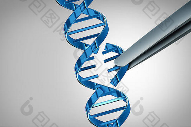 CRISPR<strong>基因</strong>编辑概念和<strong>基因工程</strong>，以DNA链上的治疗作为3D插图。
