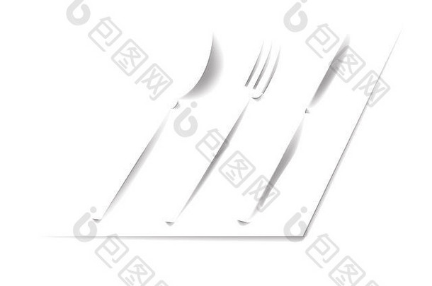 汤匙、叉子、刀。餐具和他们的影子