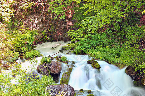 土地新鲜的水瀑布冲噪音未来阿尔卑斯山脉
