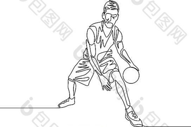 篮球运动员运球时连续划一条线，将球传到两腿之间