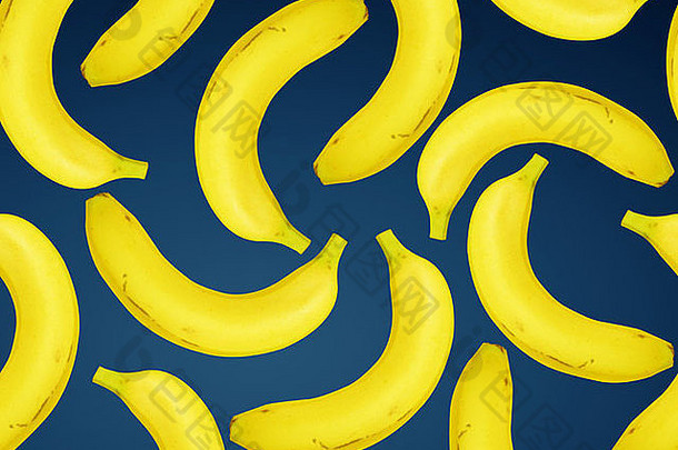 蓝色背景的无缝新鲜<strong>香蕉</strong>。