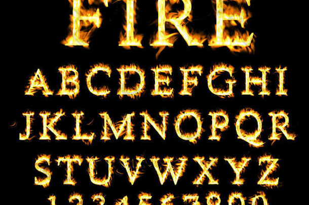 火字体。集合字母火焰
