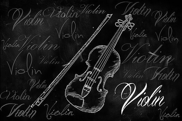 在黑板音乐壁纸上绘制小提琴版式草图