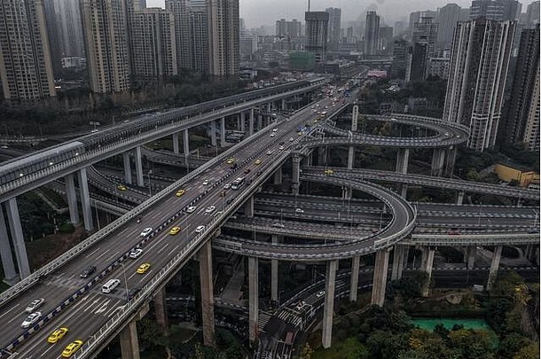 空中无人机拍摄立交桥高速公路鄂公岩桥重庆中国