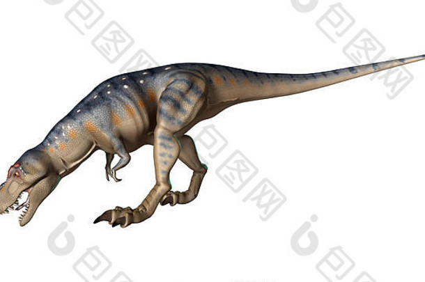 在白色背景上分离的恐龙暴龙的3D渲染