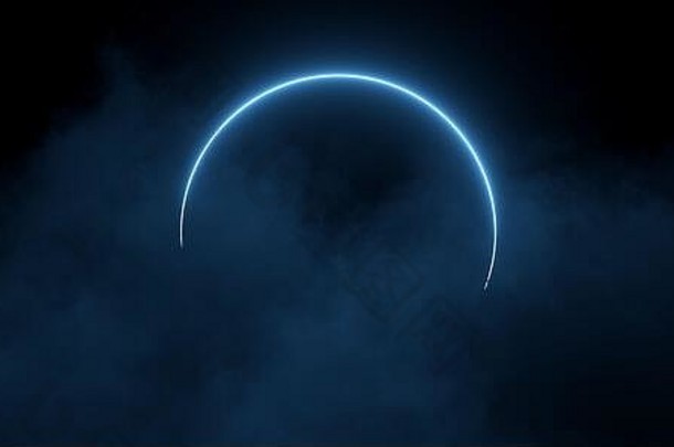 sci霓虹灯激光圆形状的经典潘通色卡蓝色的发光的光黑暗晚上网络云雾烟蒸汽充满活力的虚拟呈现插图