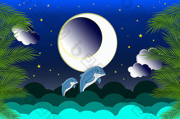 跳海豚海平设计分层美丽的海景天空夏威夷太平洋海洋风景海洋动物自然栖息地