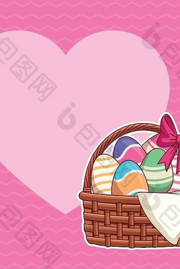 复活节鸡蛋篮子粉红色的背景