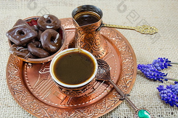 土耳其咖啡饼干花铜杯板