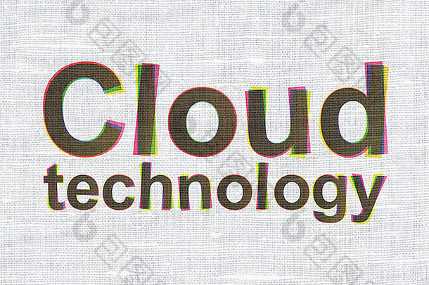 网络概念：织物纹理背景上的云技术