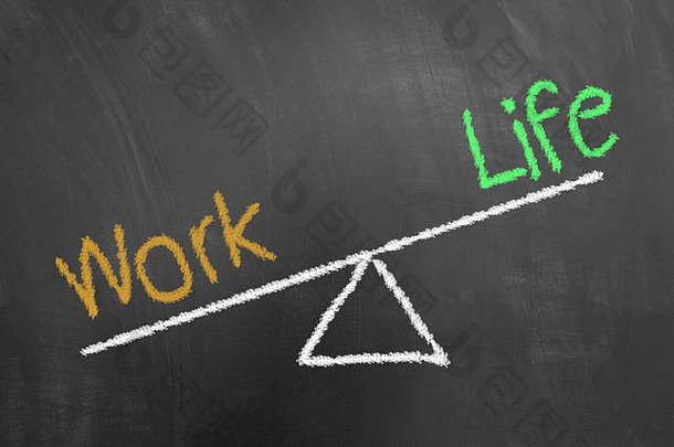工作-生活不平衡黑板或黑板上的粉笔画强调工作-不健康-不平等-生活方式概念