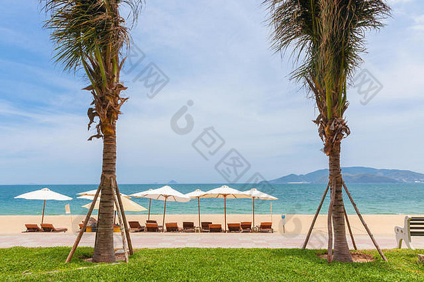 一个阳光明媚的日子里，芽庄海滩是越南最受欢迎的旅游目的地