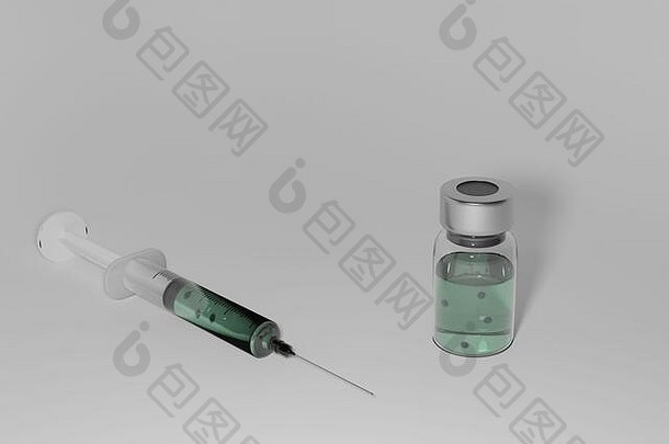 注射器瓶绿色液体病毒内部疫苗冠状病毒