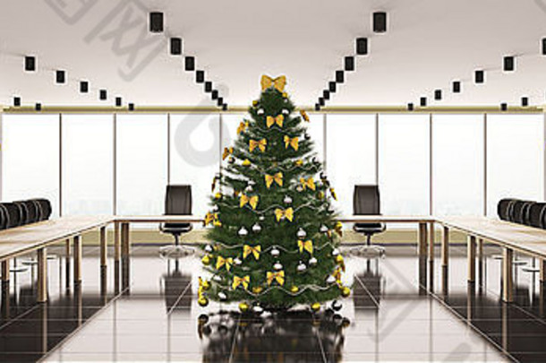 圣诞节冷杉树现代董事会室内全景