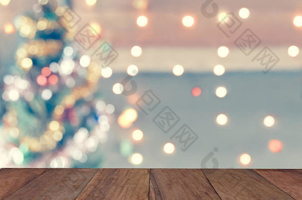 木板材闪耀散景圣诞节主题古董语气闪闪发光的明亮的应用产品显示壁纸背景backdr