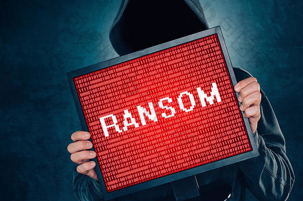 ransomware<strong>电脑病毒</strong>概念黑客监控屏幕互联网网络安全概念