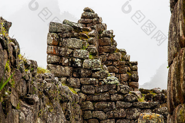 马丘比丘印加石遗址建筑详图。秘鲁。南美洲。没有人。