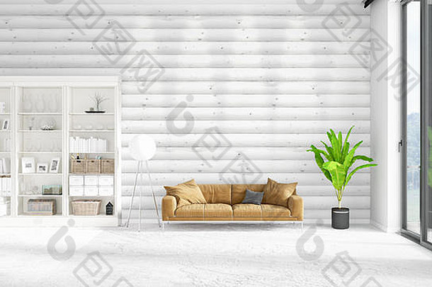 场景品牌室内时尚白色架现代床上呈现水平安排