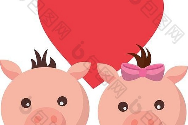 可爱的夫妇猪爱心