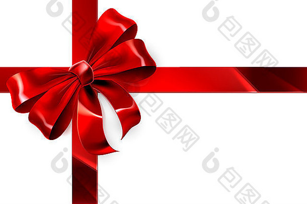 圣诞、生日或其他礼物包装设计元素的<strong>红色</strong>丝带和蝴蝶结