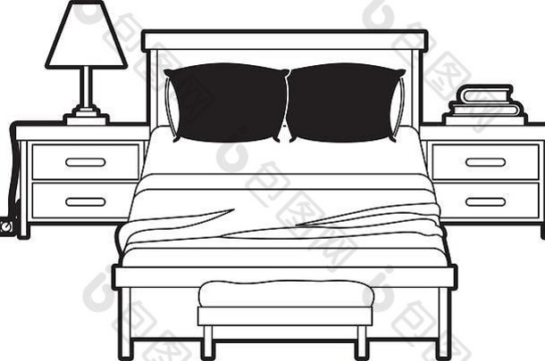 卧室床头柜上黑色的颜色部分轮廓白色背景