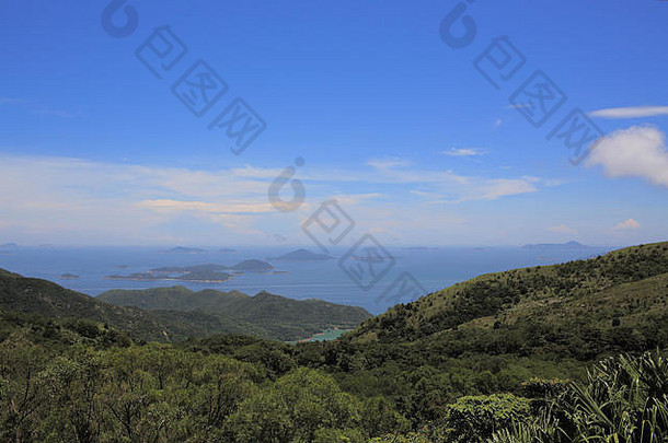美丽的天气夏天大屿山岛南中国海视图石迪克储层在香港香港