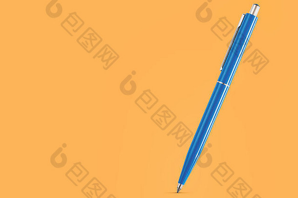 蓝色的圆珠笔笔孤立的橙色背景