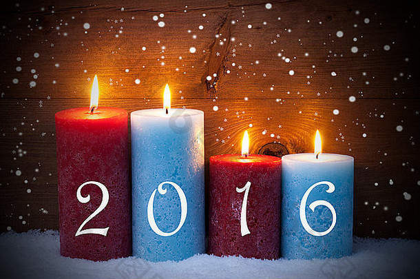 2016年圣诞节贺卡，四支蜡烛，雪花