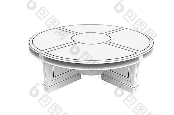 白色木制圆桌，白色半圈