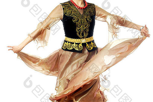 身着传统乌兹别克服装的舞女照片