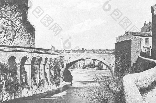 沃克斯。Le pont romain，áVaison 1902年古董复古印刷画