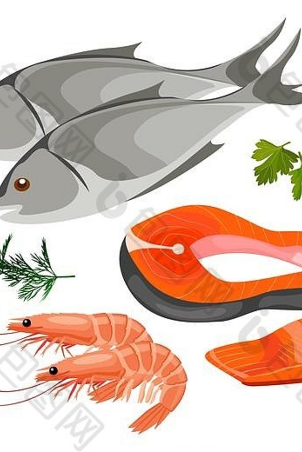 集海食物图标平风格新鲜的鱼