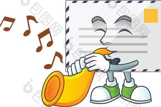 具有字母吉祥物设计的天才音乐家用小号演奏音乐
