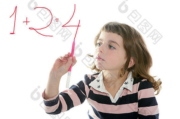 小女孩写字加数字标记透明白板